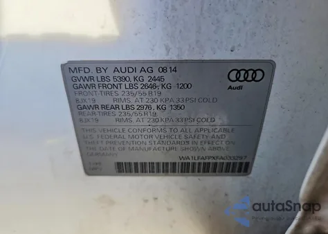 2015 Audi Q5 Premium Plus z USA, uszkodzony, nr VIN WA1LFAFPXFA033297